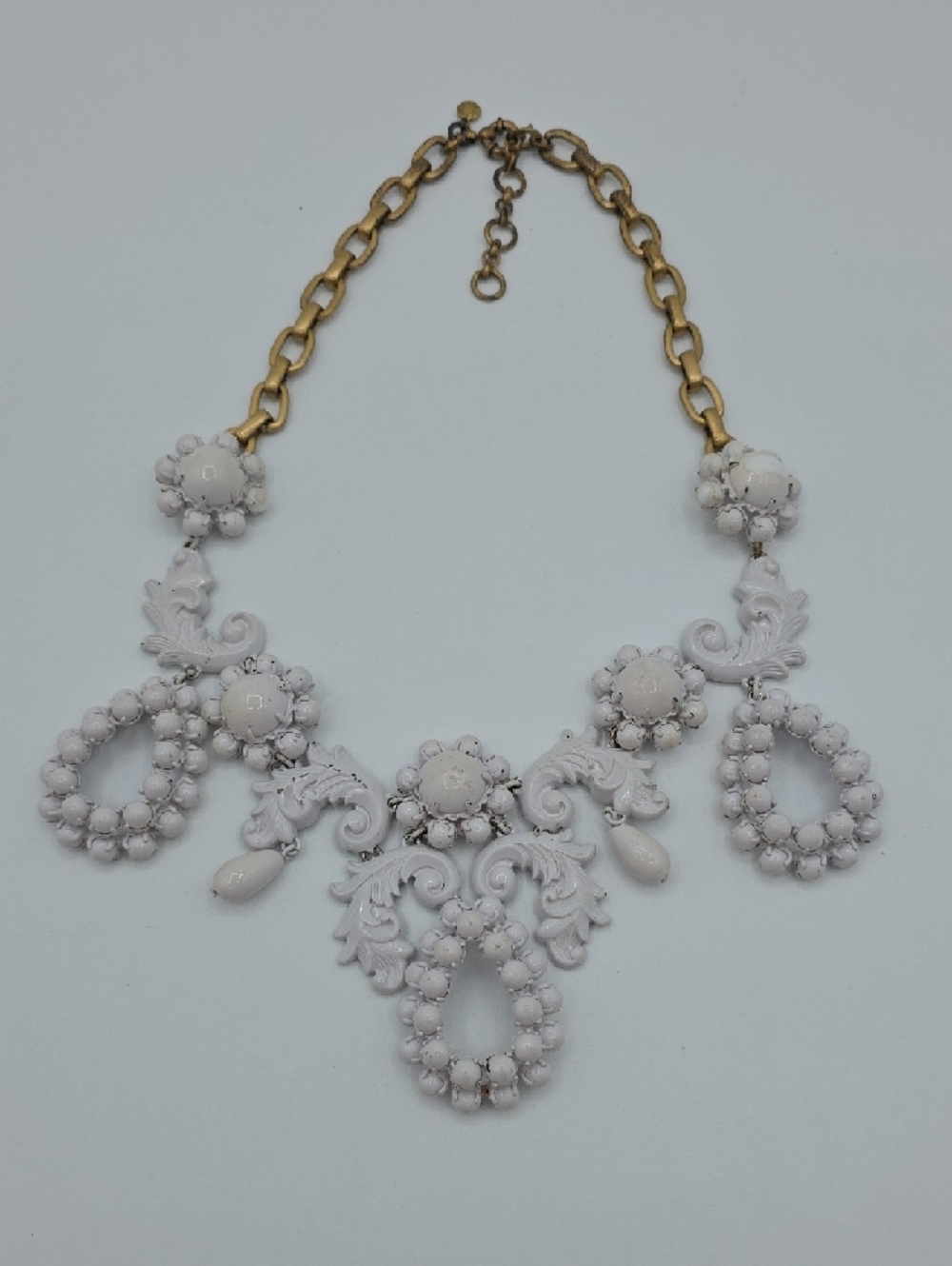 J. Crew White Floral Bib Necklace with Gold Chain - Picture 6 of 11